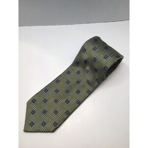 Mark Pendleton Mens Necktie Green Blue Geometric Pattern Silk Blend